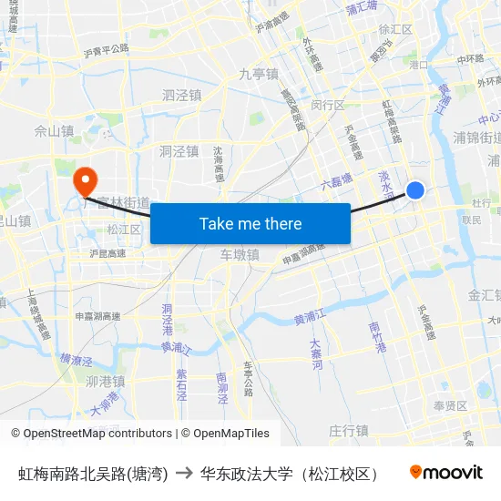 虹梅南路北吴路(塘湾) to 华东政法大学（松江校区） map