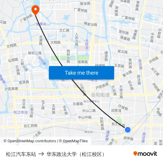 松江汽车东站 to 华东政法大学（松江校区） map