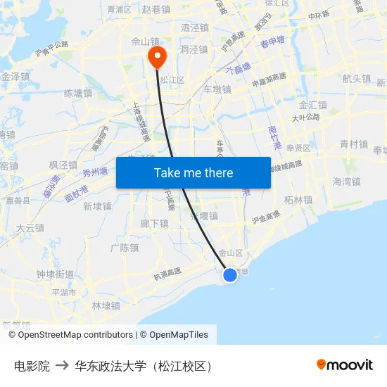 电影院 to 华东政法大学（松江校区） map