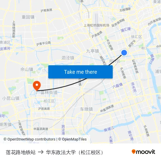 莲花路地铁站 to 华东政法大学（松江校区） map