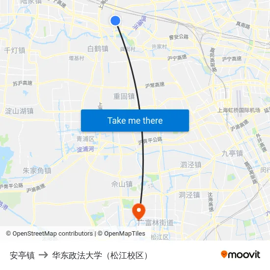安亭镇 to 华东政法大学（松江校区） map