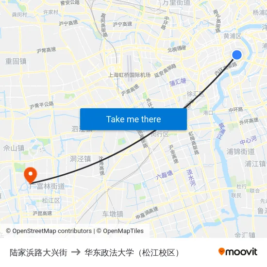 陆家浜路大兴街 to 华东政法大学（松江校区） map
