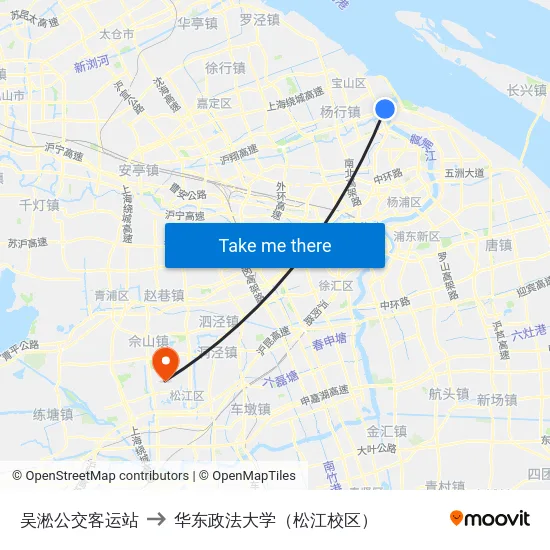 吴淞公交客运站 to 华东政法大学（松江校区） map