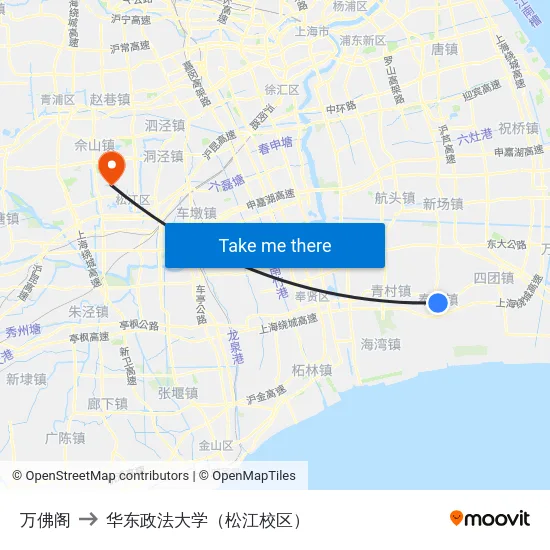 万佛阁 to 华东政法大学（松江校区） map