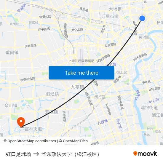 虹口足球场 to 华东政法大学（松江校区） map
