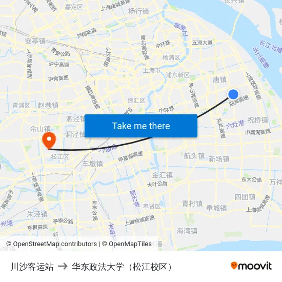 川沙客运站 to 华东政法大学（松江校区） map