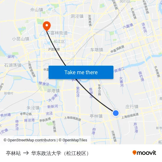 亭林站 to 华东政法大学（松江校区） map