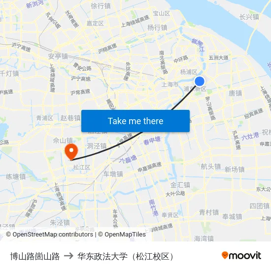博山路崮山路 to 华东政法大学（松江校区） map