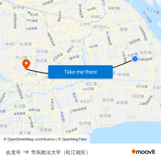 会龙寺 to 华东政法大学（松江校区） map