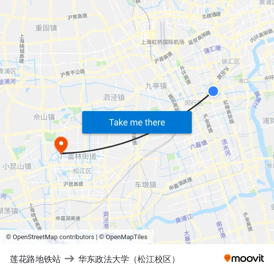 莲花路地铁站 to 华东政法大学（松江校区） map