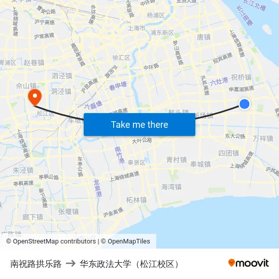 南祝路拱乐路 to 华东政法大学（松江校区） map