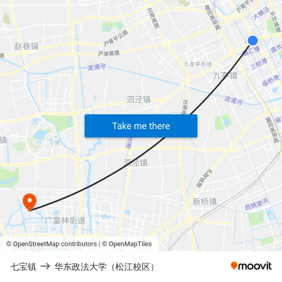 七宝镇 to 华东政法大学（松江校区） map