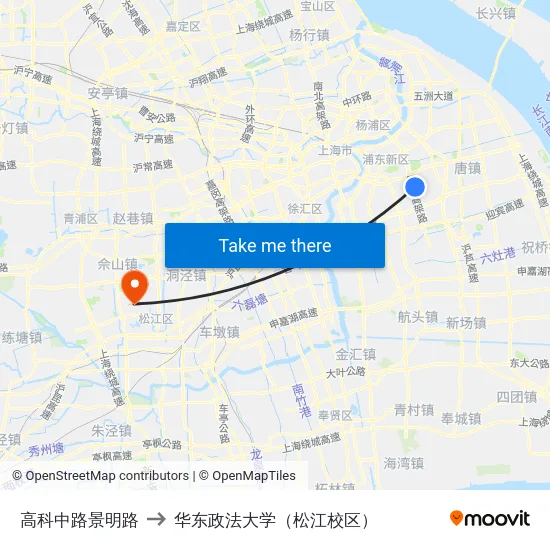 高科中路景明路 to 华东政法大学（松江校区） map
