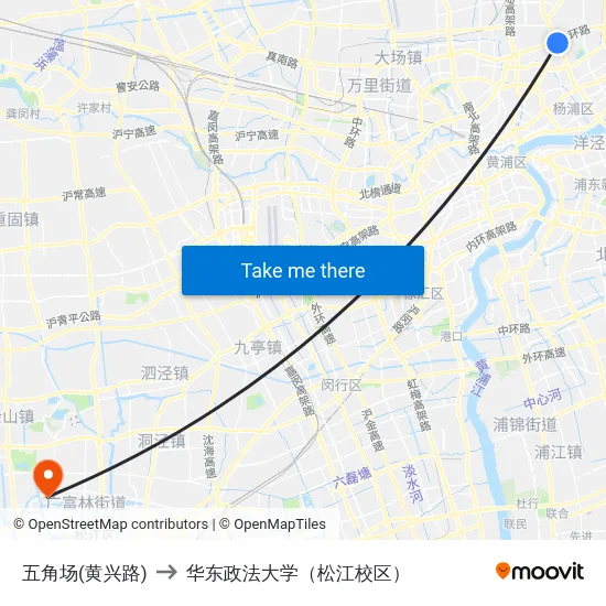 五角场(黄兴路) to 华东政法大学（松江校区） map