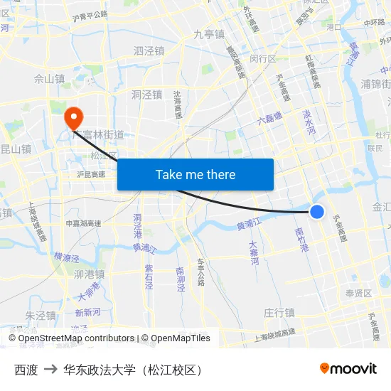 西渡 to 华东政法大学（松江校区） map