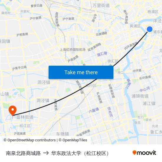 南泉北路商城路 to 华东政法大学（松江校区） map