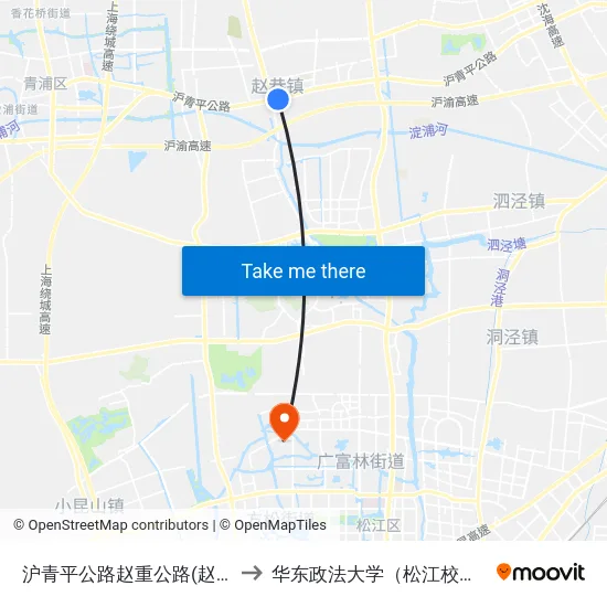 沪青平公路赵重公路(赵巷) to 华东政法大学（松江校区） map