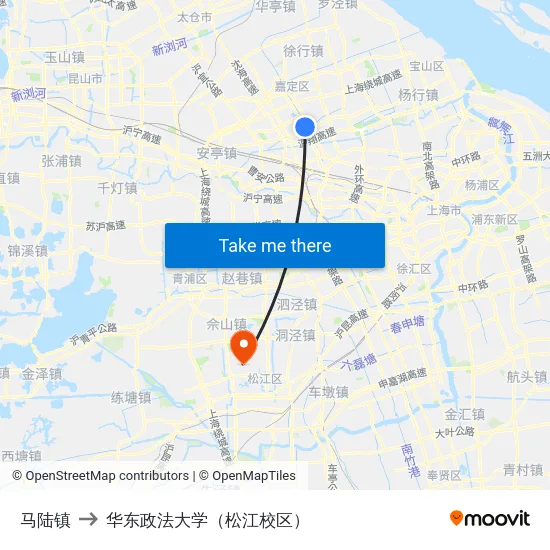 马陆镇 to 华东政法大学（松江校区） map