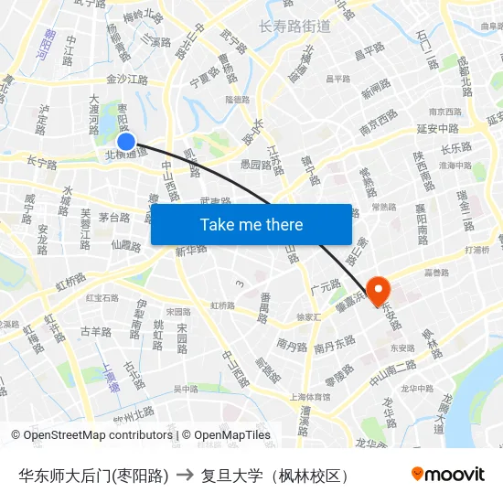 华东师大后门(枣阳路) to 复旦大学（枫林校区） map