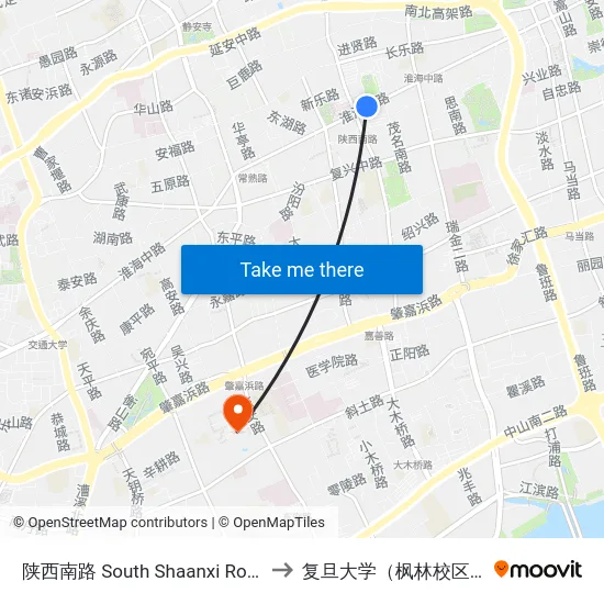 陕西南路 South Shaanxi Road to 复旦大学（枫林校区） map