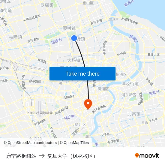 康宁路枢纽站 to 复旦大学（枫林校区） map