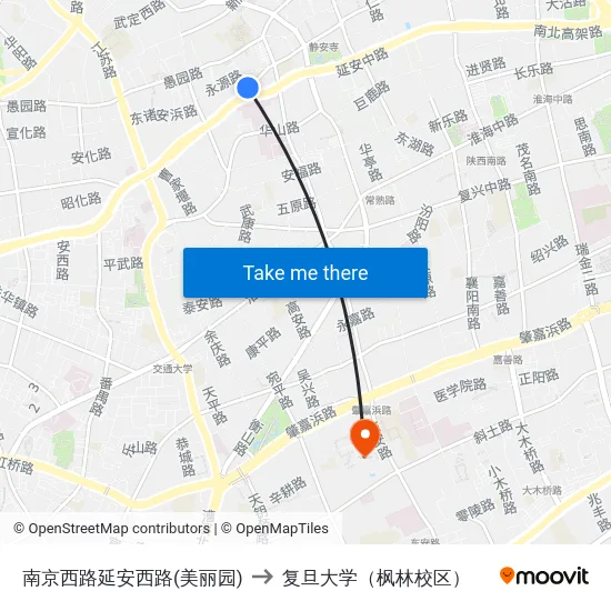 南京西路延安西路(美丽园) to 复旦大学（枫林校区） map