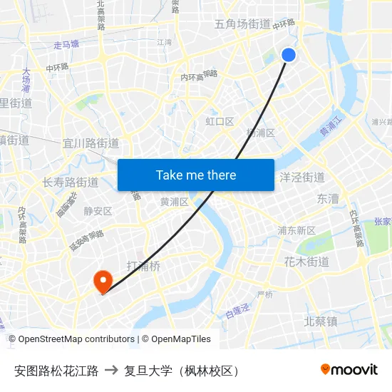 安图路松花江路 to 复旦大学（枫林校区） map