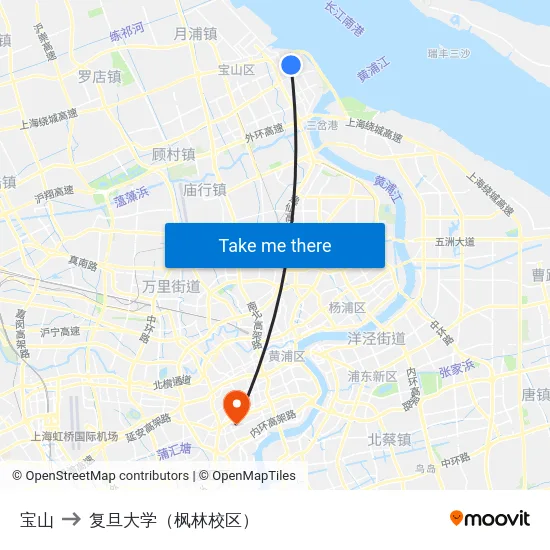 宝山 to 复旦大学（枫林校区） map