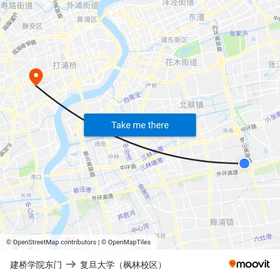 建桥学院东门 to 复旦大学（枫林校区） map