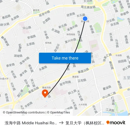 淮海中路 Middle Huaihai Road to 复旦大学（枫林校区） map
