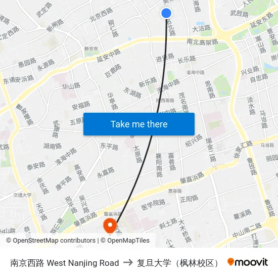南京西路  West Nanjing Road to 复旦大学（枫林校区） map