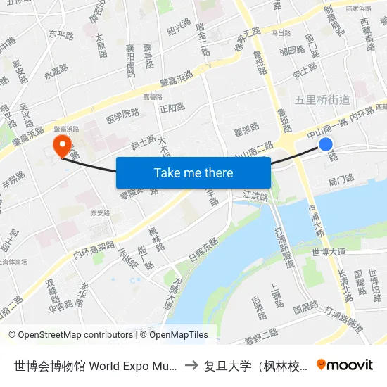 世博会博物馆 World Expo Museum to 复旦大学（枫林校区） map