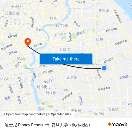 迪士尼 Disney Resort to 复旦大学（枫林校区） map