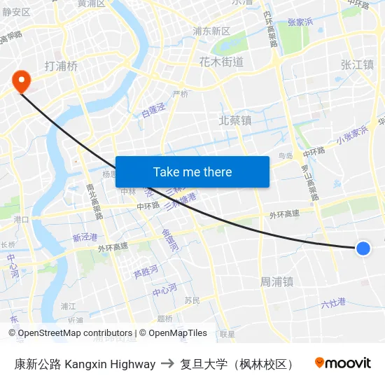 康新公路 Kangxin Highway to 复旦大学（枫林校区） map