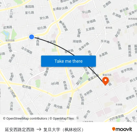 延安西路定西路 to 复旦大学（枫林校区） map