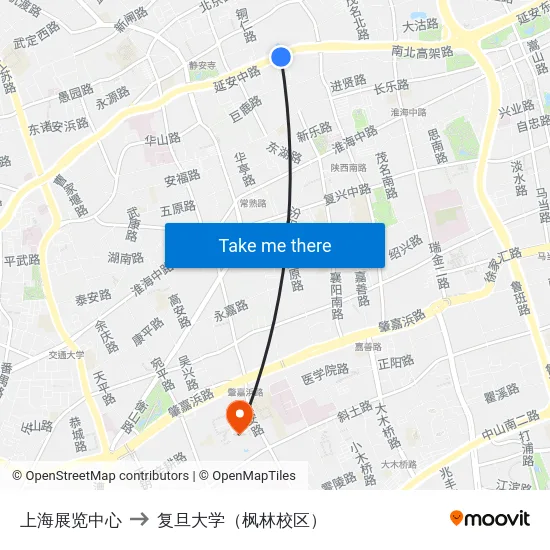 上海展览中心 to 复旦大学（枫林校区） map