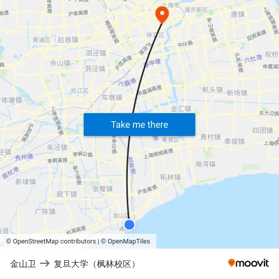 金山卫 to 复旦大学（枫林校区） map