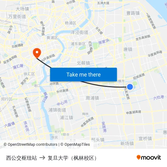 西公交枢纽站 to 复旦大学（枫林校区） map