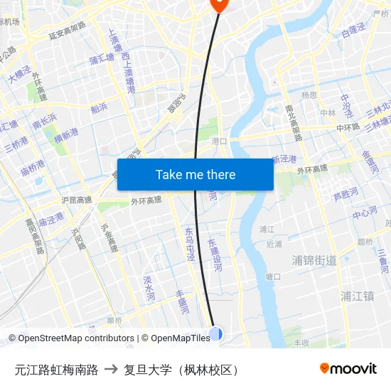 元江路虹梅南路 to 复旦大学（枫林校区） map