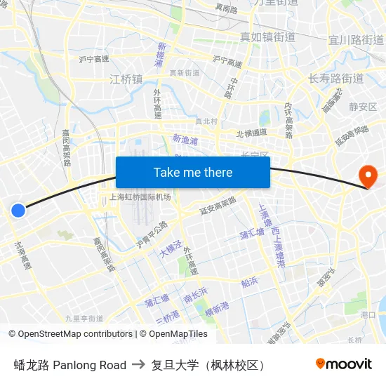 蟠龙路 Panlong Road to 复旦大学（枫林校区） map