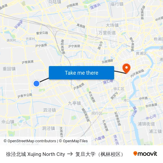徐泾北城 Xujing North City to 复旦大学（枫林校区） map