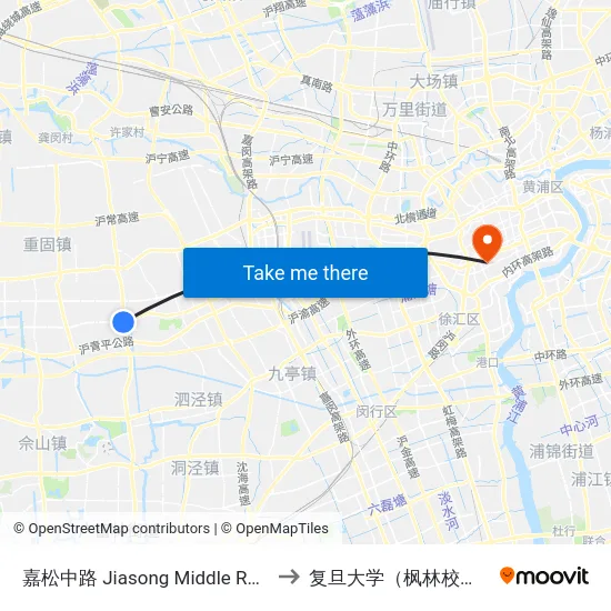 嘉松中路 Jiasong Middle Road to 复旦大学（枫林校区） map