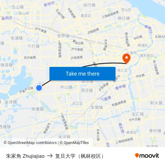 朱家角 Zhujiajiao to 复旦大学（枫林校区） map