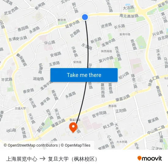 上海展览中心 to 复旦大学（枫林校区） map