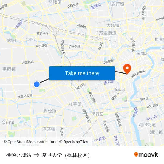 徐泾北城站 to 复旦大学（枫林校区） map