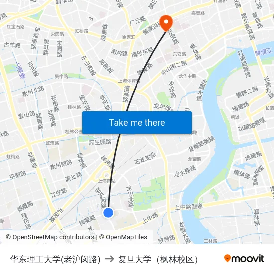华东理工大学(老沪闵路) to 复旦大学（枫林校区） map