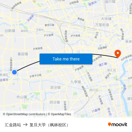 汇金路站 to 复旦大学（枫林校区） map