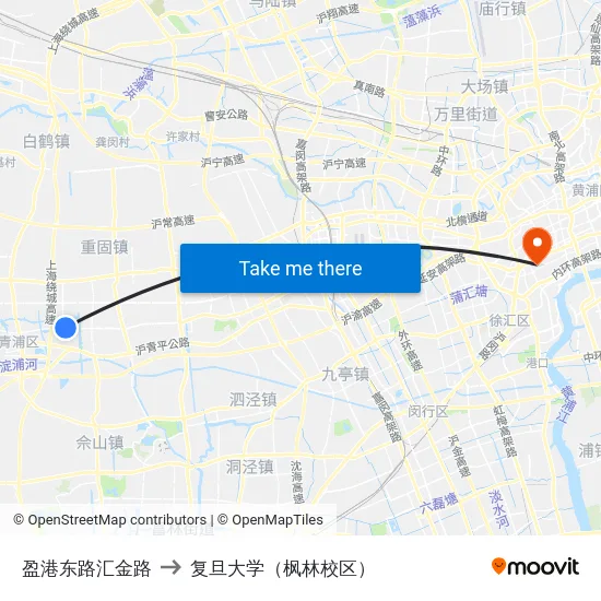 盈港东路汇金路 to 复旦大学（枫林校区） map