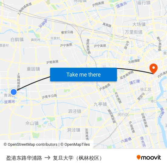 盈港东路华浦路 to 复旦大学（枫林校区） map