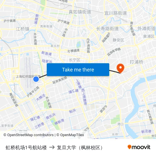 虹桥机场1号航站楼 to 复旦大学（枫林校区） map